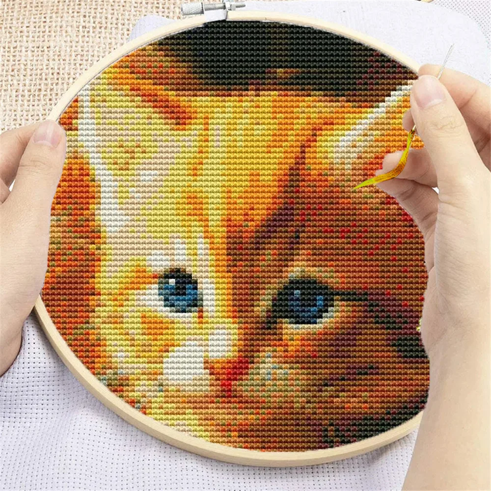 Embroidery Kits Cat Animal Cross Stitch Flower DMC Threads Printed Canvas Needlework Painting Home Decoration DIY Gift