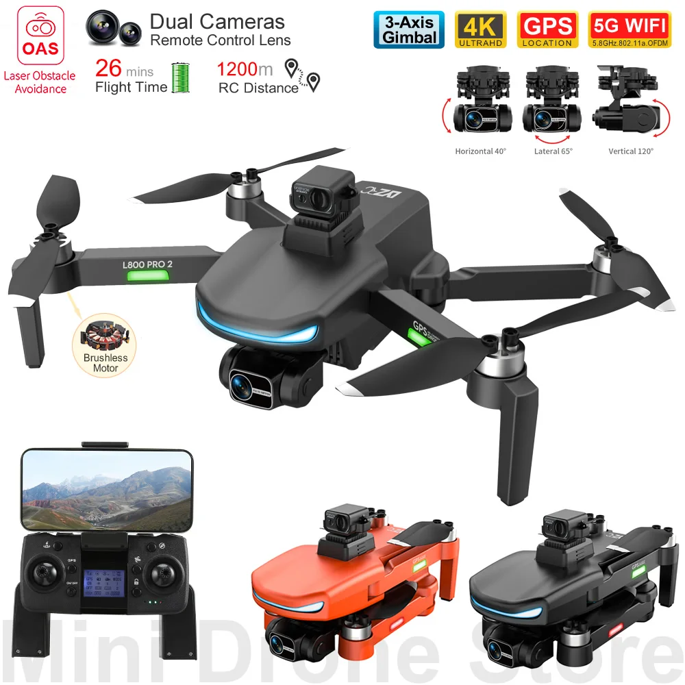 

L800 Black Obstacle Avoidance 3-Axis Gimbal Professional 4K GPS Drone Aerial Photography Brushless RC Quadcopter With Camera