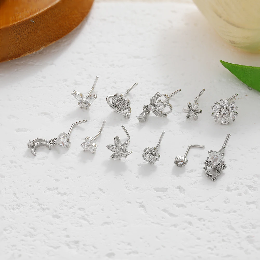 Exquisite Tiny Waterdrop Flower Heart Navel Piercing Rust Proof Hypoallergenic Geometric Zircon Stud Earrings Waterproof Jewelry