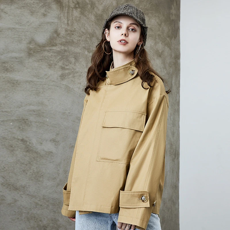 2021 High Quality Women Autumn Trench Coat Long Sleeve Turn Down Collar Women Khaki Trench Coat Femme Casaco Abrigo Streetwear bubble coat women