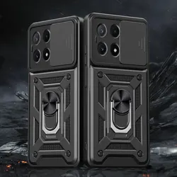 Shockproof Armor Case with Car Magnetic Holder Ring and Camera Protection for Poco X6Pro (Black)