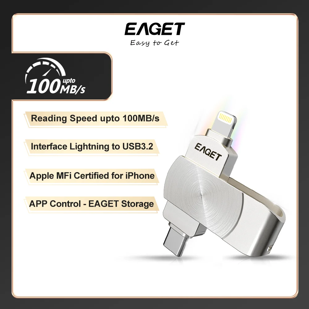 

EAGET i66Pro IPhoto Stick 128G For IPhone Flash Drive 256-512G Type-C Flash Drive MFi Certification Memory Stick For IPhone IPad