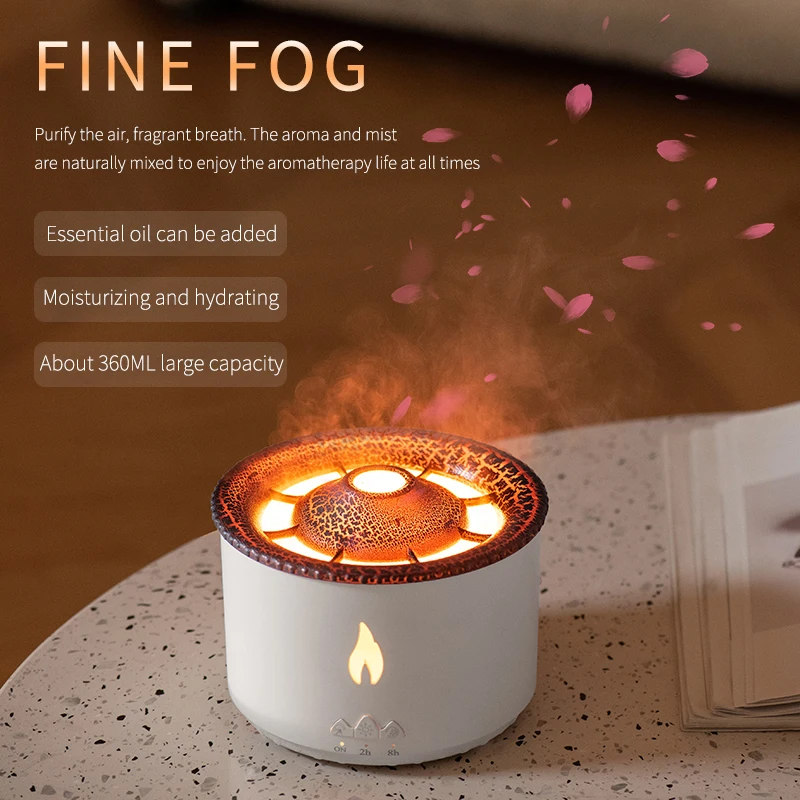 

360ML Aromatherapy Humidifiers Diffusers 3D Simulated Flame Air Humidifier Smoke Ring Spray Room Fragrance With Remote Control