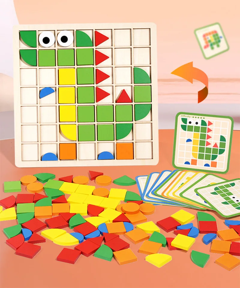 Children Shape Blocks Colored Wood Puzzle Toys for Kids 3-8Y Montessori Matching Game Fine Motor Skills Toddlers Educational Toy