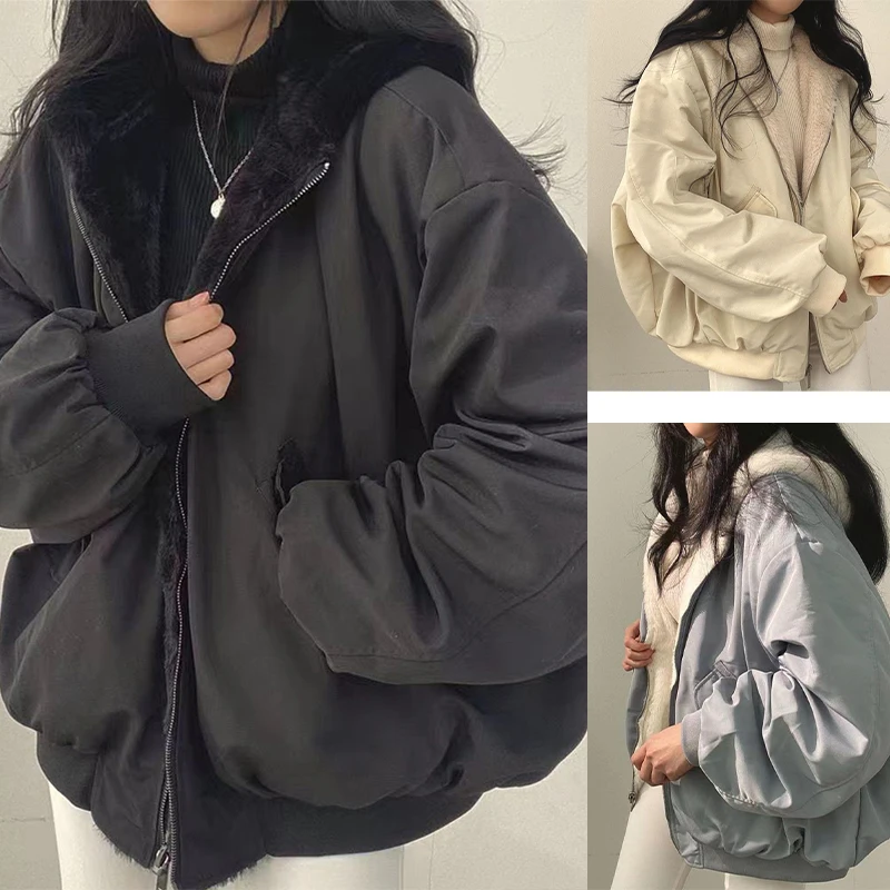 Winter Thicken Warm Parkas Reversible Clothes for Women Oversized Kawaii Hoodie Korean Fashion Casual Loose Zip-up New Coat