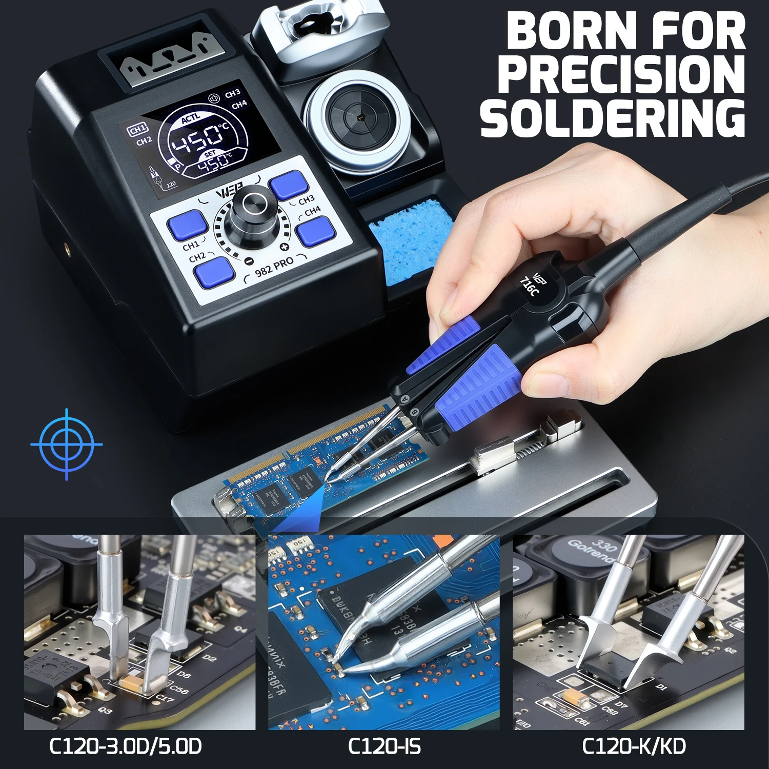 WEP Desoldering Station Fast Heating Precision Tweezers Rework Iron Kit 110V-240V For Phone Watch Repair Motherboard DIY Deign
