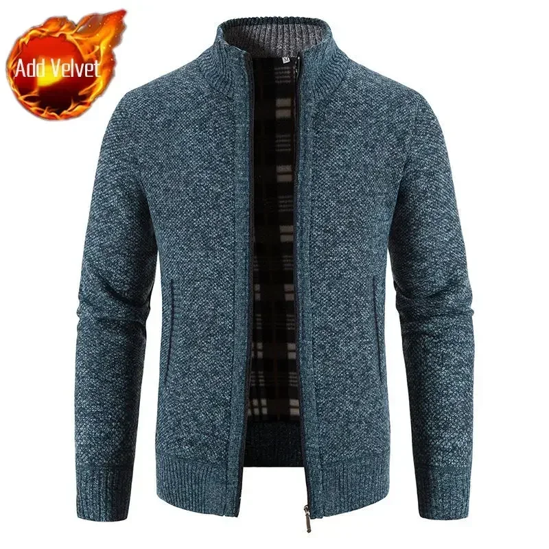thumbnail image 1 of Suéter de punto con cremallera para hombre, ropa a cuadros, cárdigan, sudaderas con capucha, cremallera, grueso, invierno, rojo, tops, jerséis, casuales, elegantes, baratos y calientes, 1 of 5