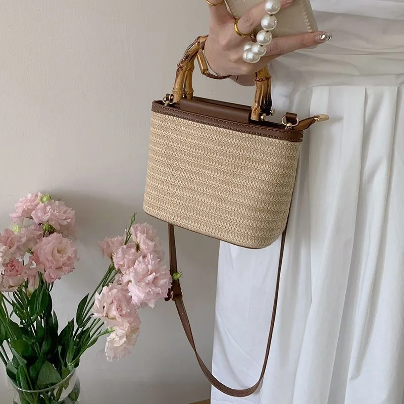 Summer Beach Underarm Bags Niche Designe Handbag Straw Fabric Shoulder Bag Woven Bucket Crossbody Purse  сумка женская bolsos