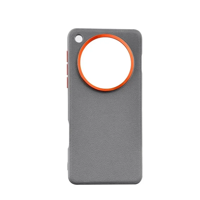 Luxury Plain Leather Mobile Phone Case with All-Inclusive Metal Ring Protection