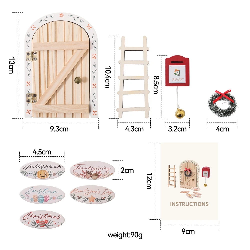 Puppenhaus Mini Home Dekorationen Weihnachten Stil Holz Elf Tür mit Zubehör Baby Zimmer Wand Treppe Dekoration Baby Geschenke – Detail 1