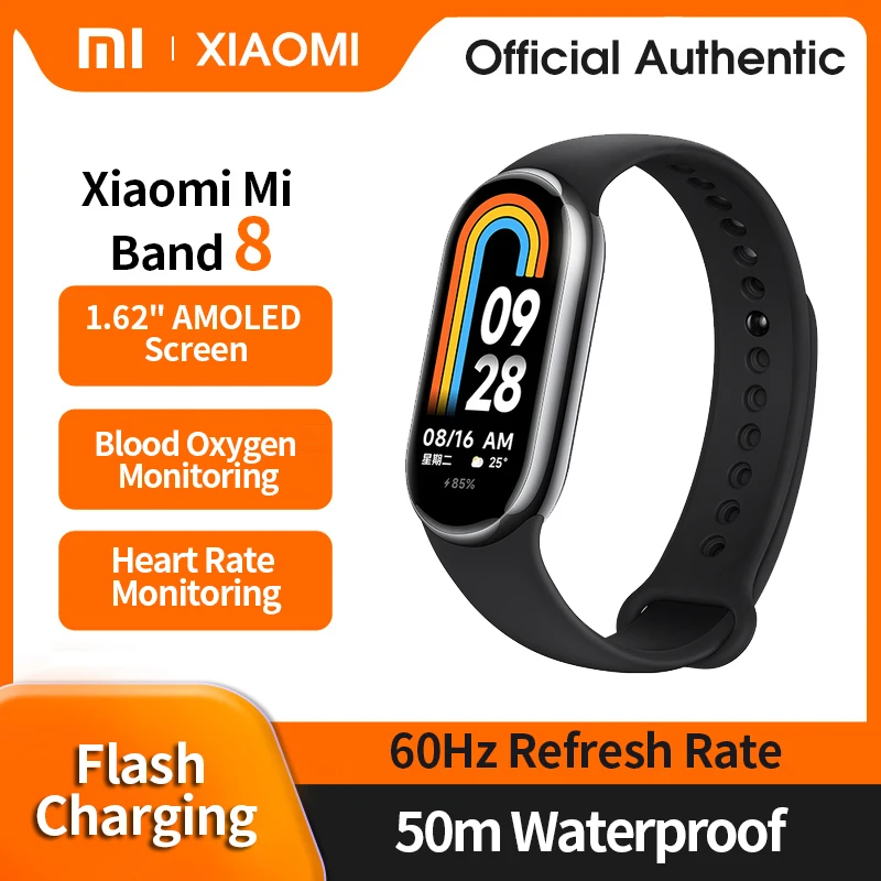 Xiaomi Mi Band 8 Smart Bracelet AMOLED Screen Heart Rate Blood Oxygen  Bluetooth Sport Watch Fitness Traker Smart Watch (Chinese NFC Version Black)