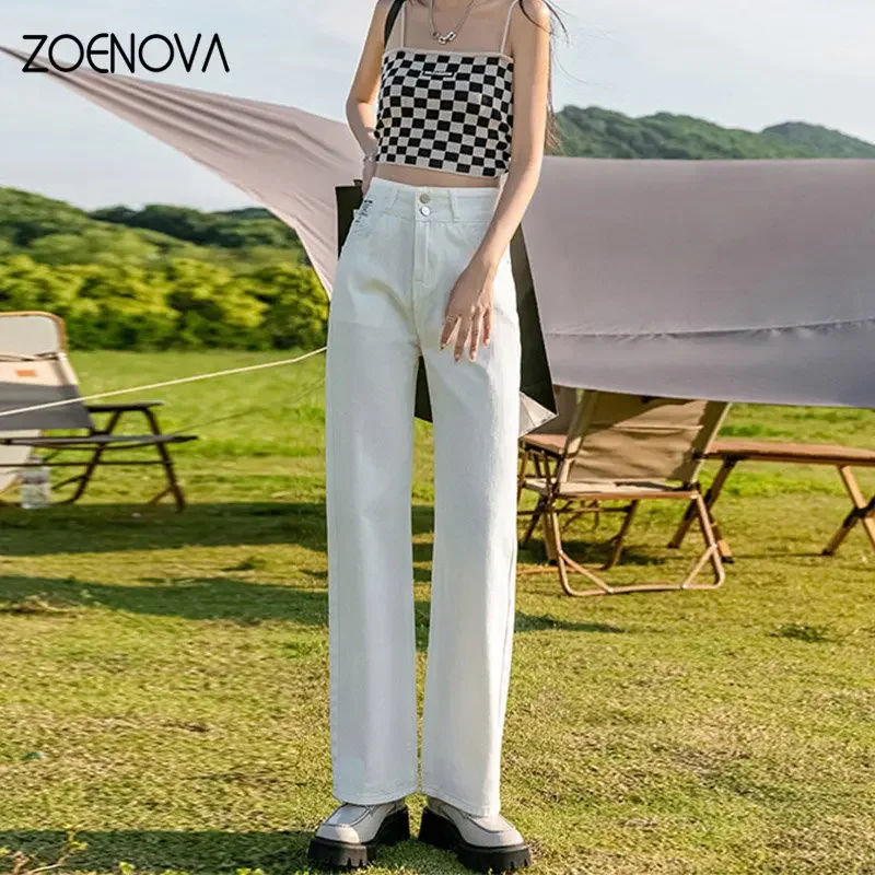 ZOENOVA 여성용 와이드 레그 청바지, 얇은 2023, 하이 웨이스트, 스트레이트, 루즈, 레트로 워싱 데님, 모핑 바지, 봄, 가을 룩, 신상