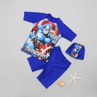 Children Swimwear 3pcs Swimsuit Boys Kids Swimming Hat Short Sleeve  Pants bathSuit Swim Beach Wear 4