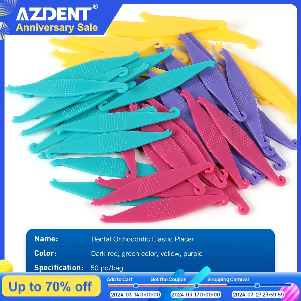 

50PCS AZDENT Dental Orthodontic Elastic Rubber Band Placer Assorted Colors for Brackets Braces