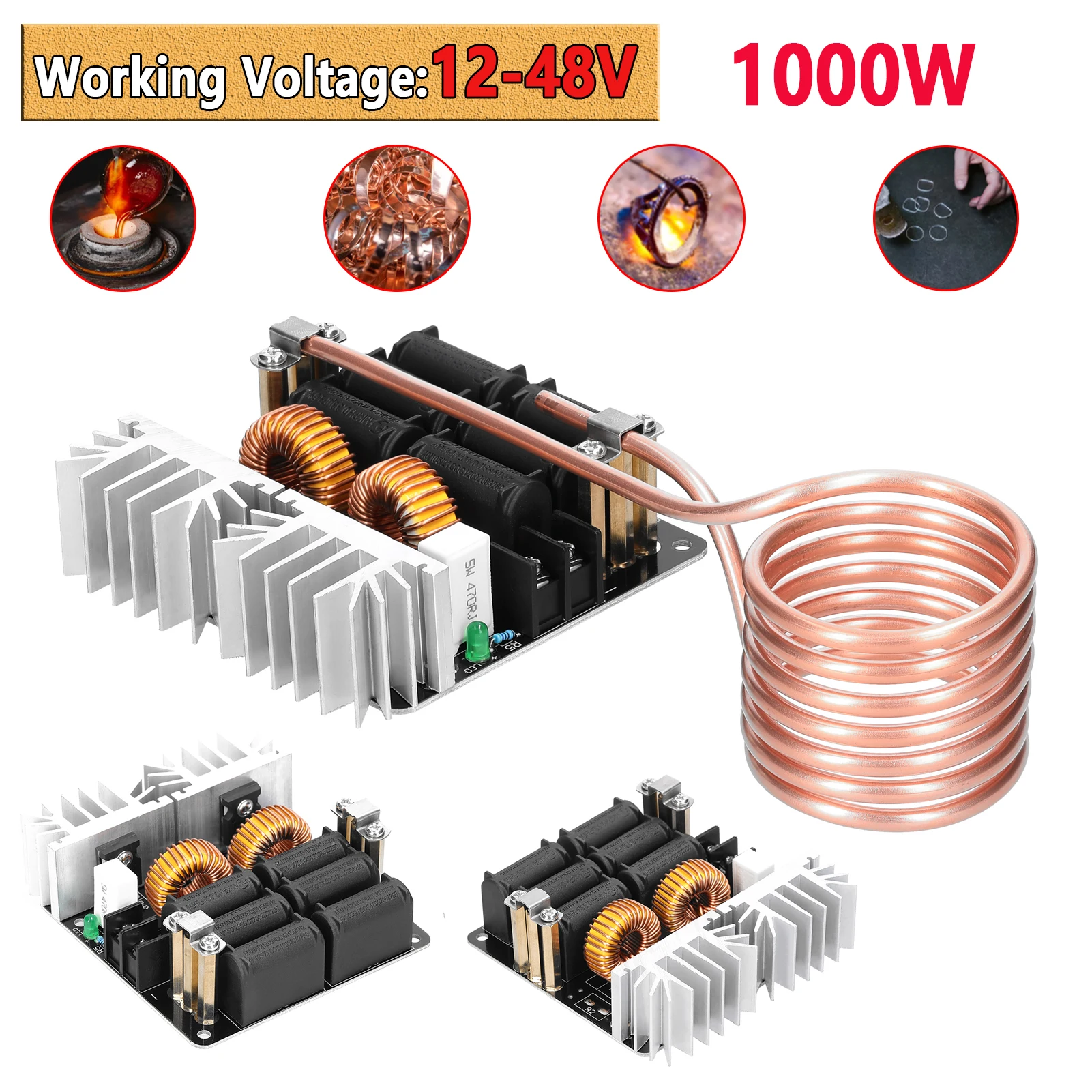 1248V 1000W ZVS Induction Heating Board Module Low Voltage Heater Coil