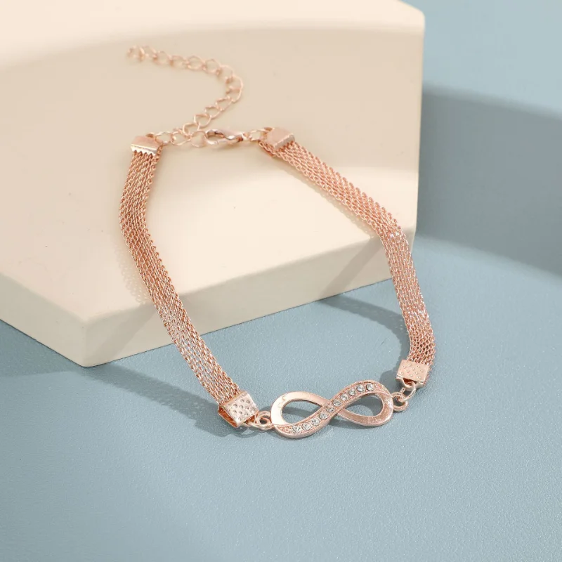 Rhinestone Infinity Bracelet Men's Women's Anklets Jewelry 8 Number Pendant Charm Blange Couple Bracelets for Lover Friend