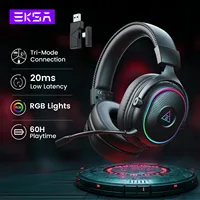 EKSA Mako BT 2.4GHz Low Latency Wireless Headphones, Over-Ear Bluetooth 5.3 Headset Gamer with Detachable Microphone for PC/PS5
