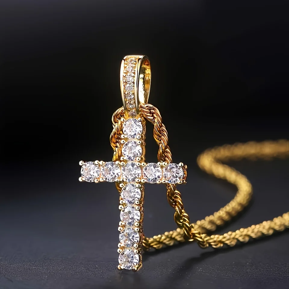 14K Gold Plated Hip Hop Cross Pendant Necklace
