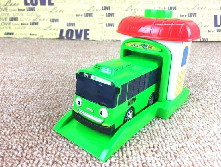 [Funny] 4pcs/set Scale model Tayo the little bus children miniature bus baby oyuncak garage tayo bus Ejection impact car vehicle 5