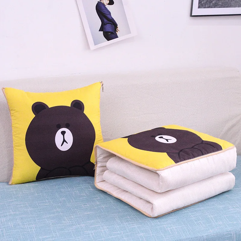 2 In 1 Pillow Travel Quilt Blanket Cartoon Thick Throw Pillow Portable Foldable Air Conditioner Cushion Blanket Car Sofa Office