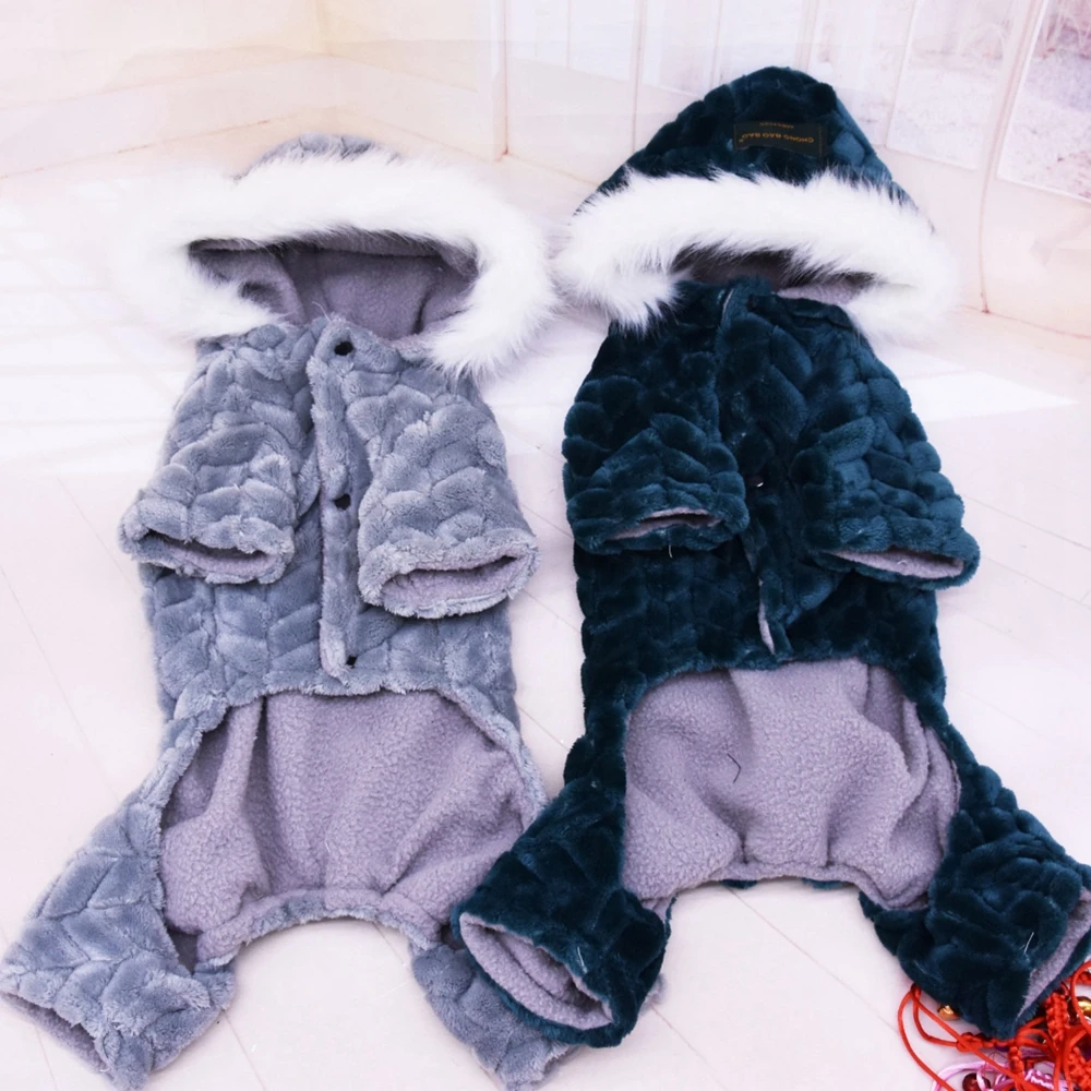 thumbnail image 4 of Ropa de invierno para perros pequeños y medianos, chaqueta de nieve para cachorros, abrigo polar cálido para cachorros, mono con capucha de piel para chihuahua, 4 of 5