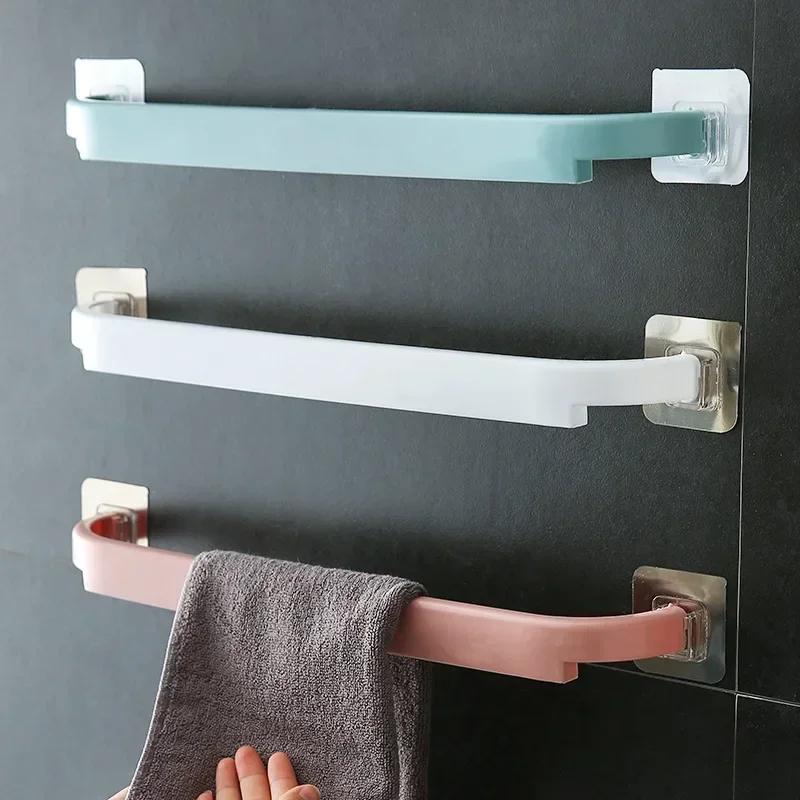 Adhesive Towel Rack Bathroom Towel Bar Shelf Wall Mounted Hanger Toilet Suction Cup Holder Kitchen Organizer