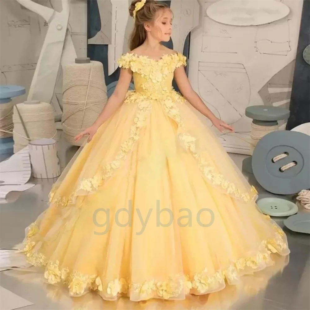 

First Communion Dresses for Girls Sleeveless Solid O-Neck Lace Ball Gown Flower Girl Dresses for Weddings Birthday