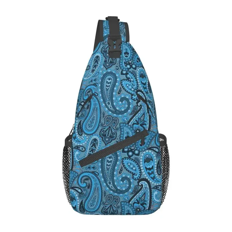 Blue Paisley Pattern Sling Crossbody Backpack Men Custom Boho Ethnic Floral Shoulder Chest Bag for Cycling Camping Daypack комплект постельного белья двуспальный melograno paisley blue
