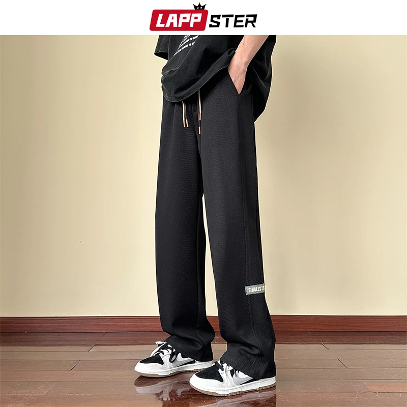 

LAPPSTER Y2k Streetwear Baggy Pants 2023 Men Black Korean Fashion Harajuku Straight Sweatpants Mens Japanese Style Joggers Pants