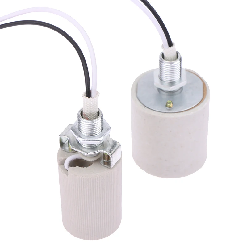 LED Light Ceramic Screw Heat Resistant Adapter Home Use Socket Round For E14 Bulb Base E27 Lamp Holder With Cable Lamp Holder Lamp Bulb Holder Lamp Base Lamp Socket Adapter Diy Lighting Accessories