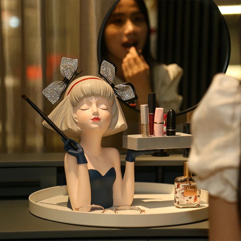 Vassoio portaoggetti per cosmetici, decorazione da scrivania, statuette decorative per camera da letto della ragazza, rossetto, profumo, accessori per la decorazione della casa - immagine 2