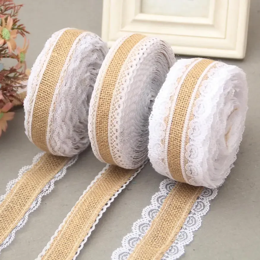 

2m/Roll Linen Vintage Burlap Lace Table Runner Handmade Jute Burlap Band for Country Party Wedding Christmas Decoration