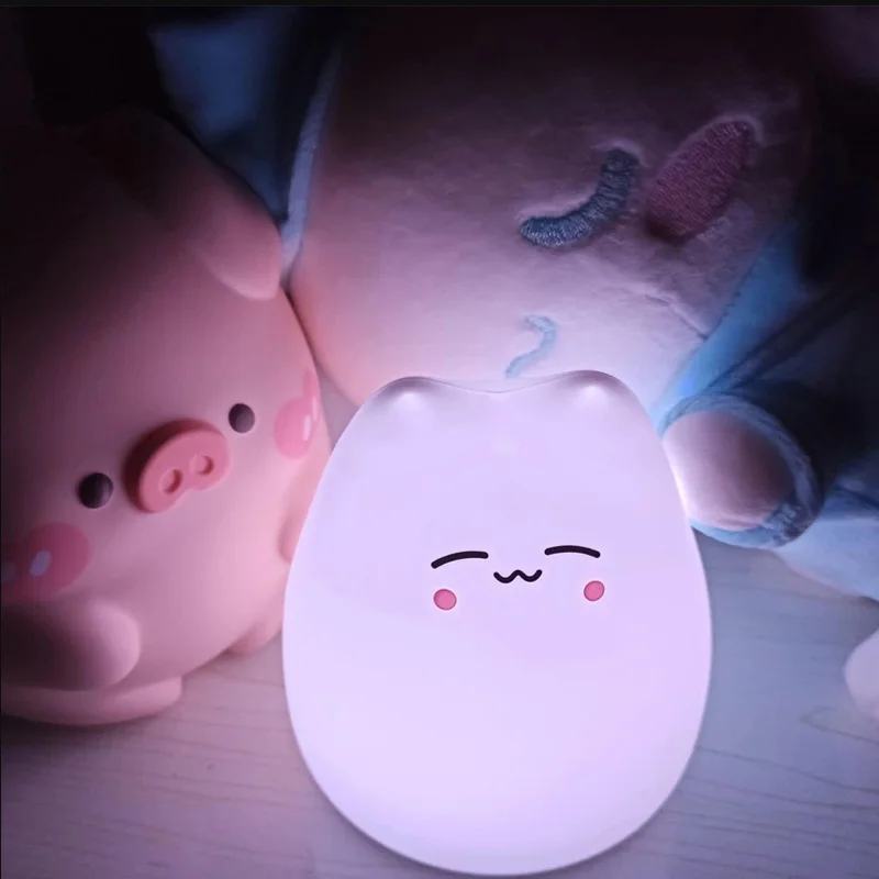 Mini Kawaii Popular Cat Baby Night Lamp 7-color Pat Touch Color-changing Eye Protection Bedroom Bedside Nightlight Gift Children anime lamp bungo stray dogs dazai led 3d illusion nightlights 7 color changing table lamp 7 14 color changing lights xmas gift