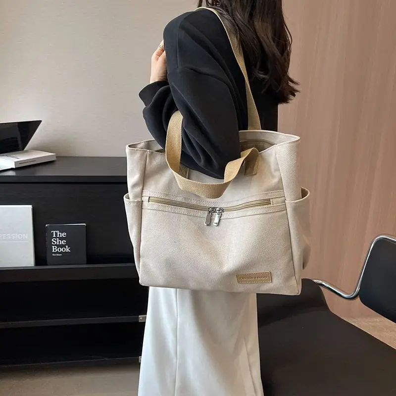 

Женская модная однотонная универсальная Холщовая Сумка-тоут в стиле ретро, повседневные студенческие сумки на плечо, Портативная сумка на молнии для женщин, 2023