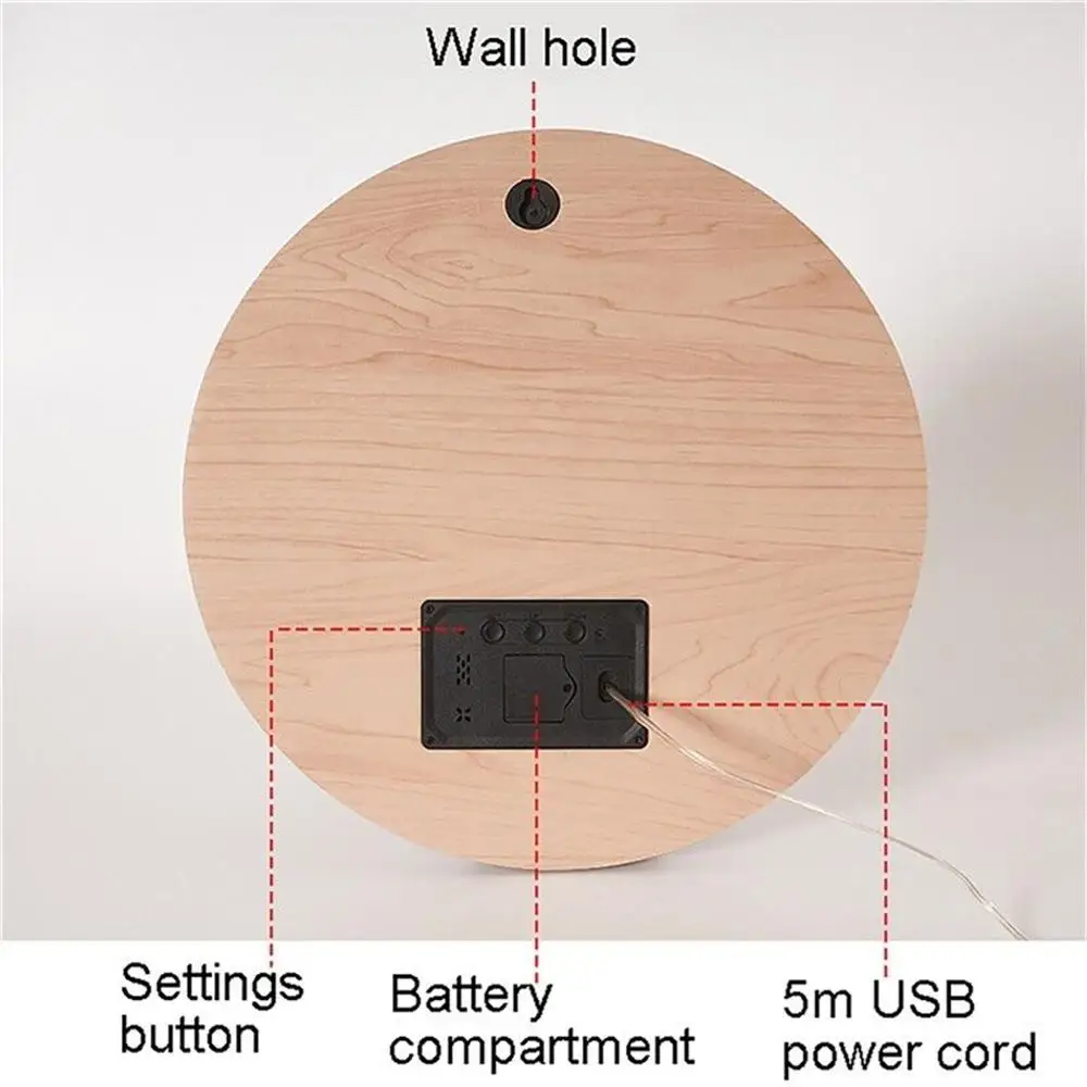 LED Digital Wall Clock Temperature Date Time Display Mute Creative Clock for Living Room Bedroom Nordic Style Hanging