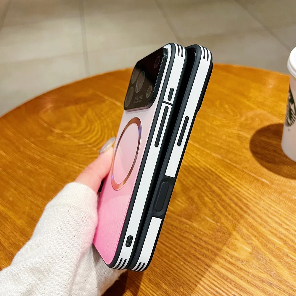 Elegant Gradient Glass Phone Case with Magnetic Wireless Charging and Lens Protection Cover