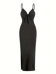 Chic Knit Sleeveless Suspender Dress with Open Back - M (Black)