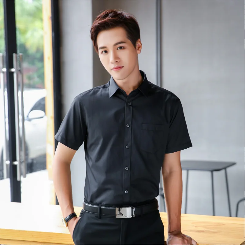 Fashion Solid Color Short Sleeve Business Shirt Brand Casual Men's Professional Shirt Print Embroidery Design S-7XL