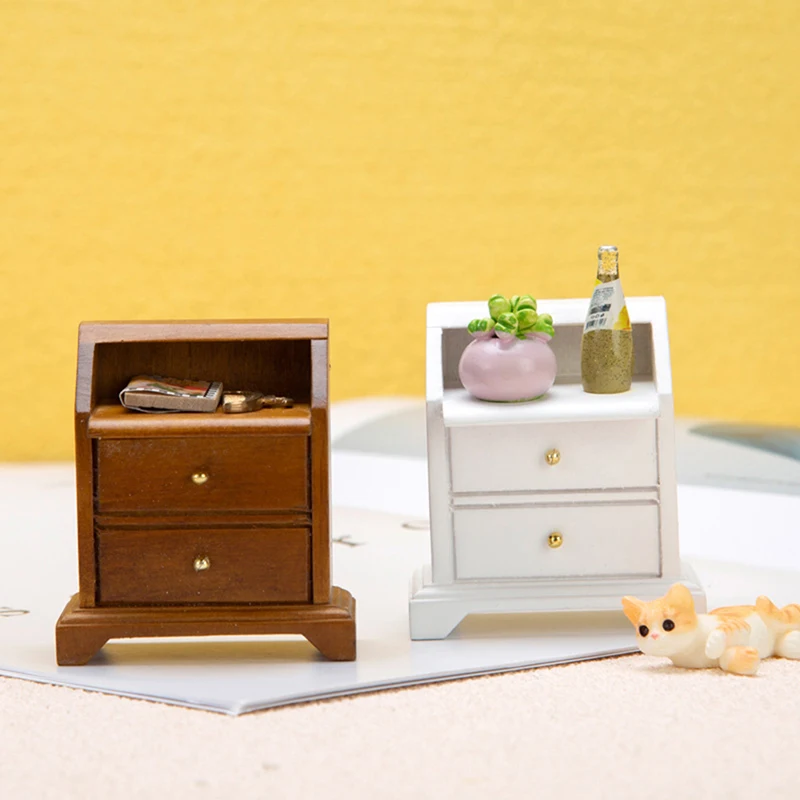 1:12 Dollhouse Miniature Bedside Table Series Storage Cabinet Drawers Model Doll House Bedroom Furniture Decor Accessories Toy 4