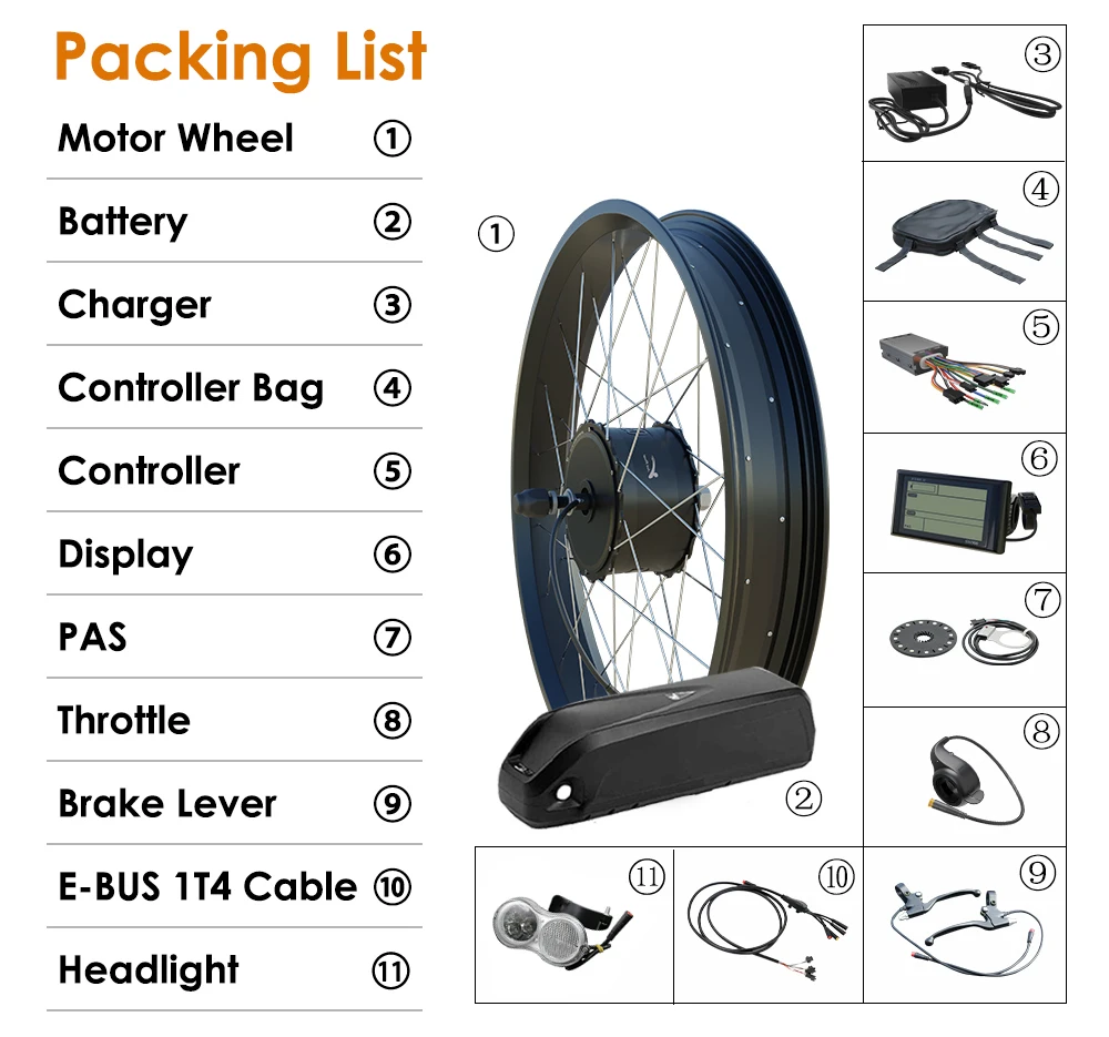 48V 1000W Fat Bike Conversion Kit with Battery 170/190MM Fork