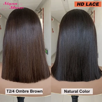 Bone Straight HD Lace Frontal Wig Raw Vietnamese Hair Double Drawn Short Bob Human Hair Wigs For Women Pre Plucked Ombre Brown 1