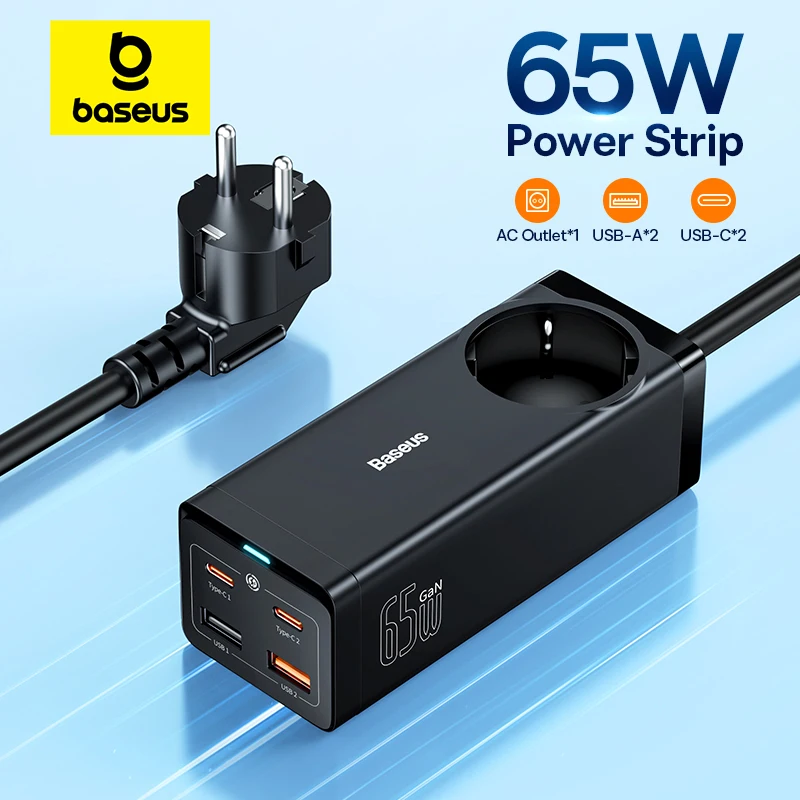 Baseus 65W GaN Charger Power Strip Desktop Adapter Fast Charging