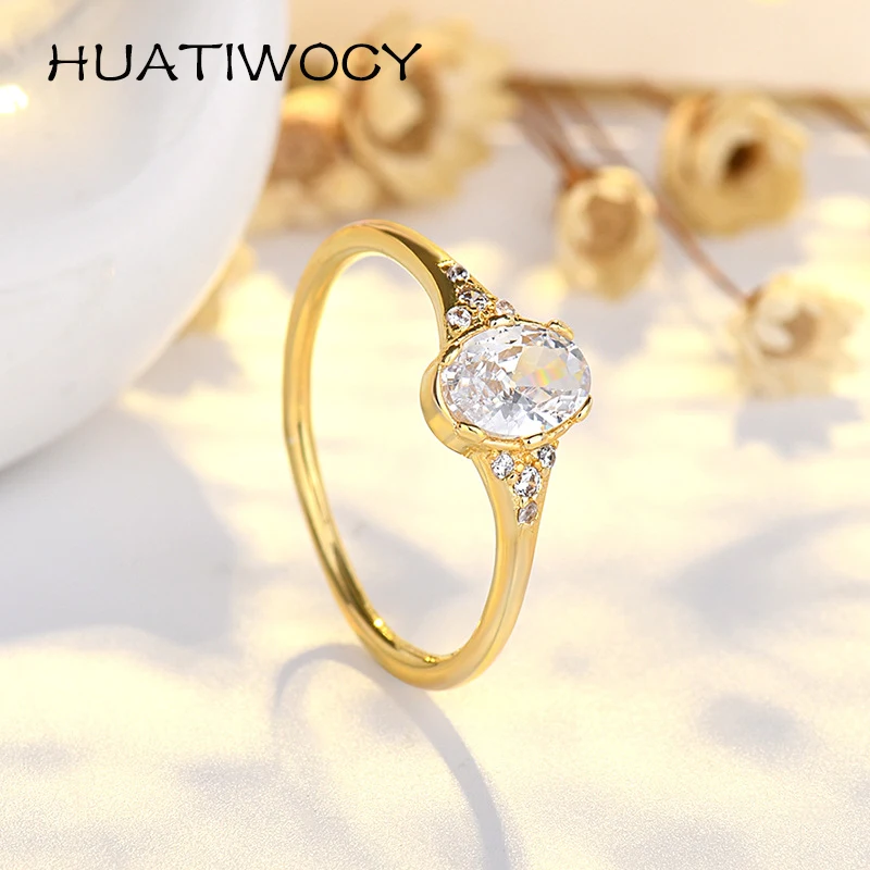 

HUATIWOCY Fashion Women Ring with Zircon Gemstone 925 Silver Jewelry Ornaments for Wedding Engagement Party Bridal Gift Size 6-8