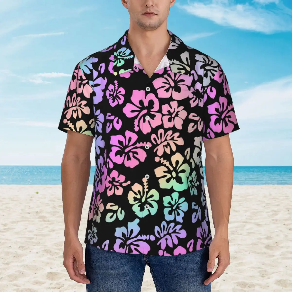 

Повседневная рубашка с тропическим цветочным рисунком, оригинальные Гавайские рубашки, мужская пляжная рубашка с коротким рукавом, с рисунком в стиле Харадзюку