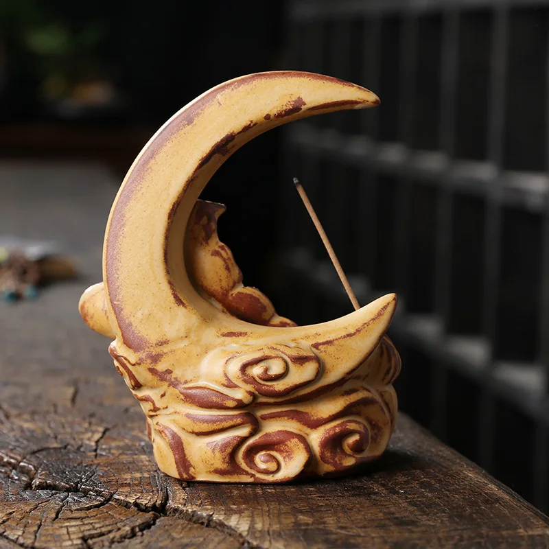 Creative Waterfall Incense Burner The Moon Home Decor Incense Stick Holder Lotus Ceramic Censer Handicrafts Zen Meditation Decor