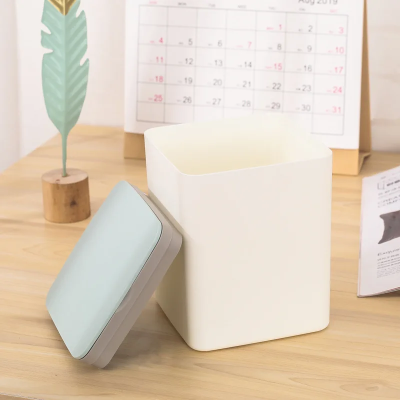 Square Mini Small Waste Bin Desktop Garbage Basket Home Table Plastic Office Supplies Trash Can Dustbin Sundries Barrel Box New