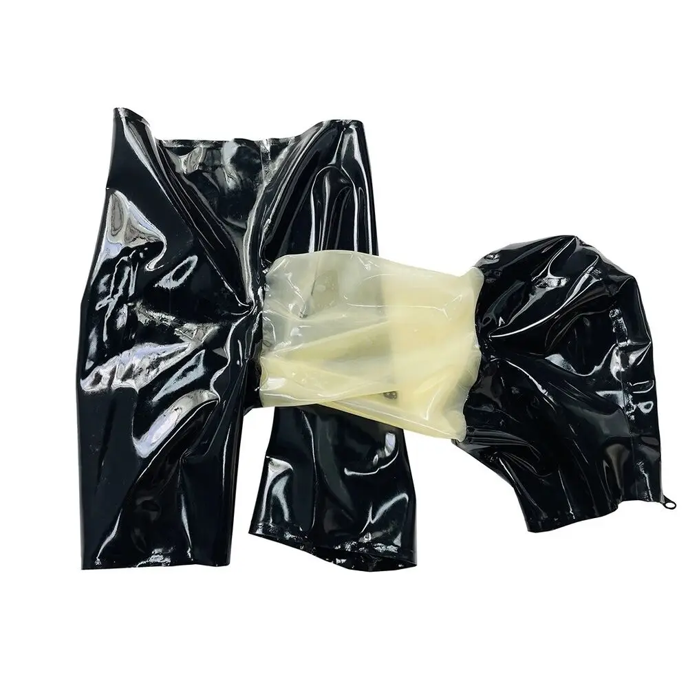 Latex Gummi Shorts Attached Hood/Mask Rubber boxer Underwear Fetish Cosplay