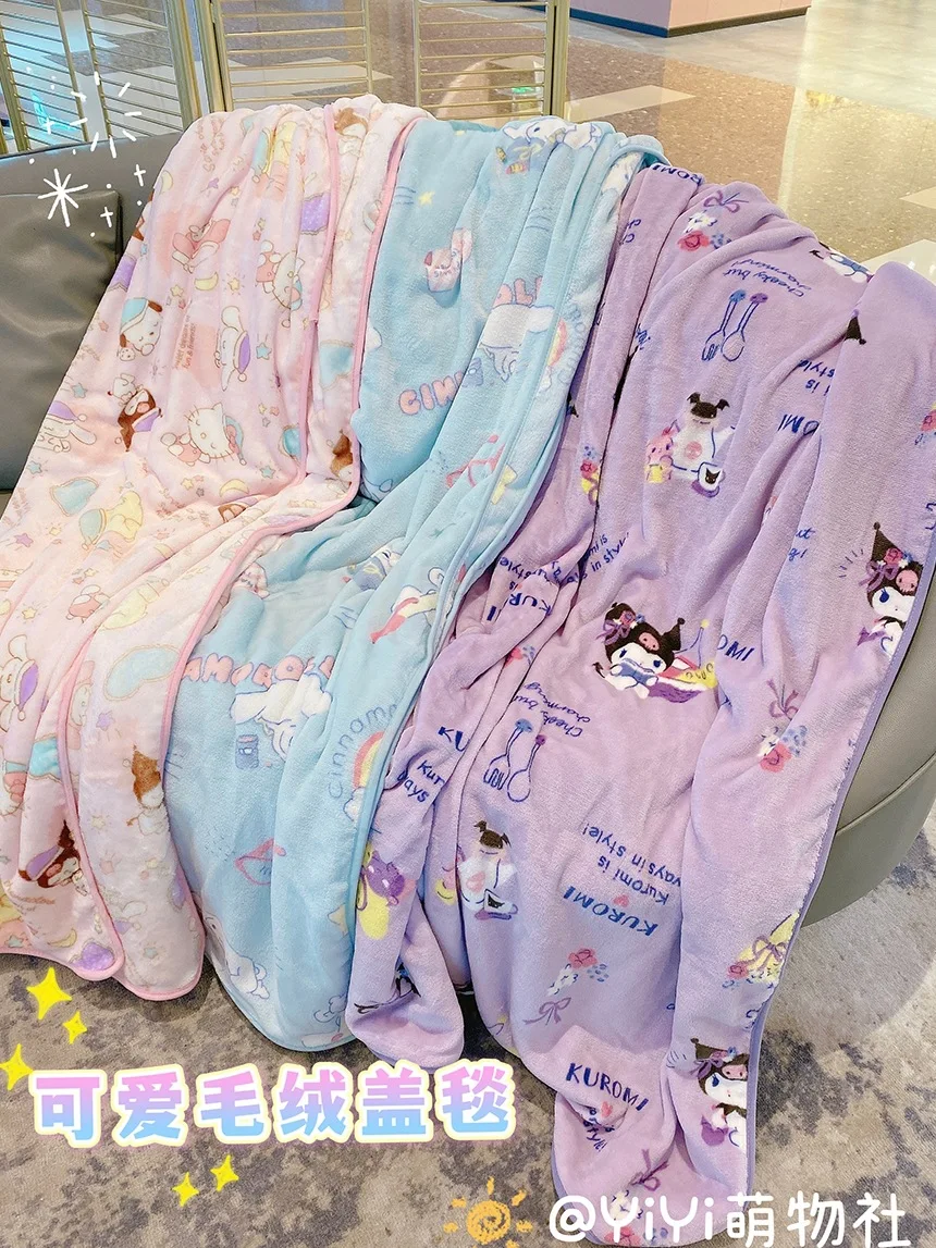 Kawaii Sanrio Coral Wool Blanket Kuromi Hello Kitty Office Lunch Break Single Thickened Heating Bedsheet Anime Series Girl Gift