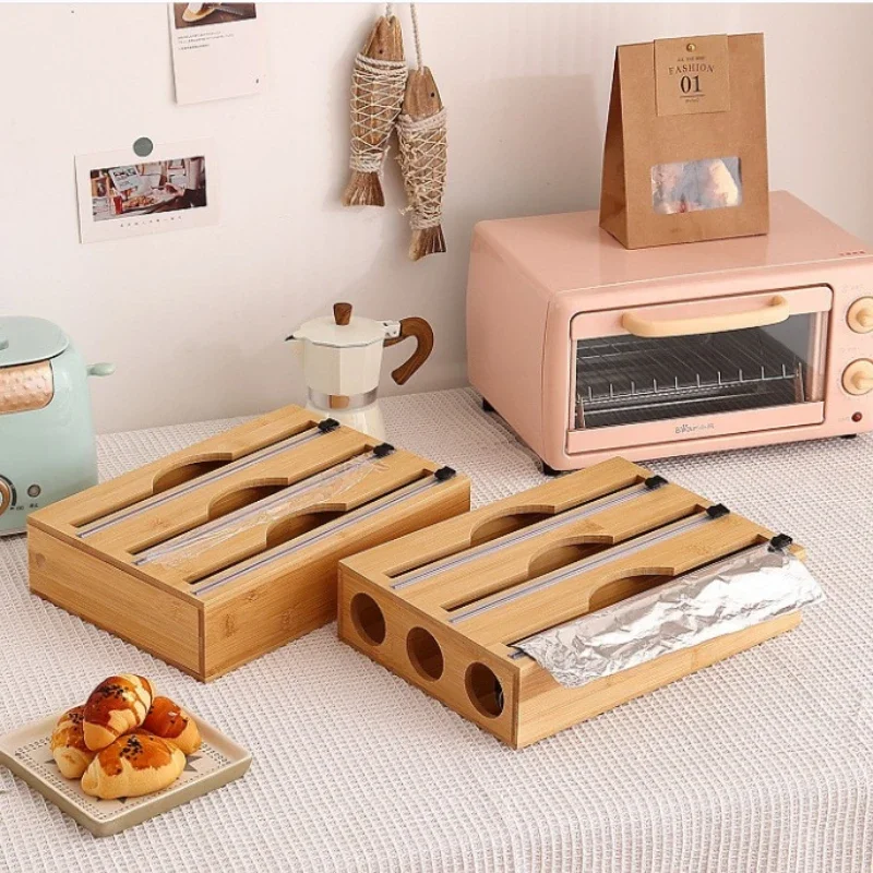 Bamboo Ziplock Food Bag Holder and Foil Dispenser Aluminum