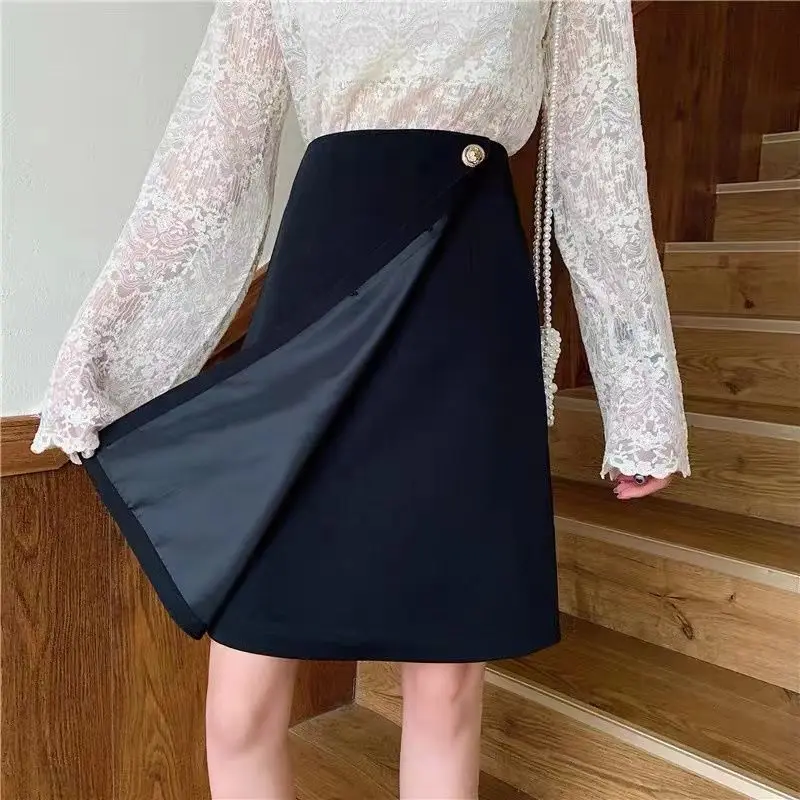 Summer Fashion Solid Casual Girl Slim Women's A-Line Dress School Ofice-Lady Soft Button Short Tweed Straight Skirt
